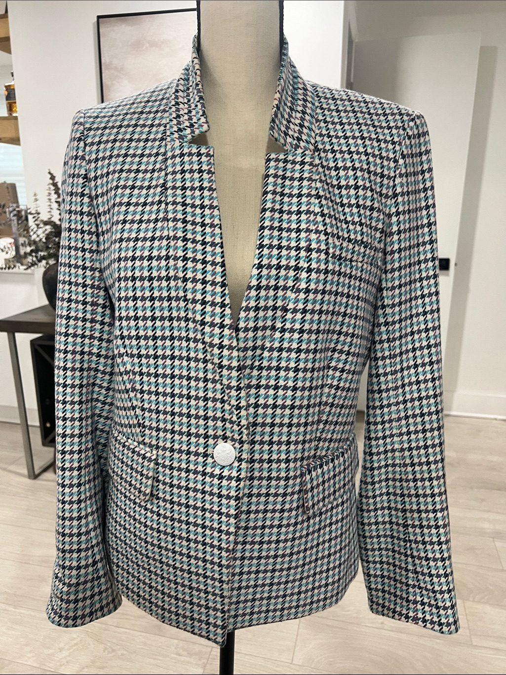 Veronica Beard Houndstooth Single-Button Blazer In Blue, Purple And Gray